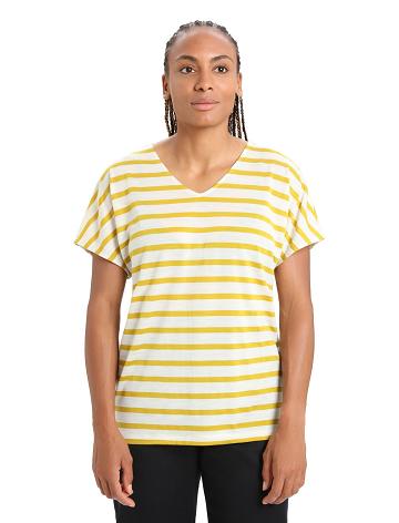 Ecru Heather / Silent Gold Icebreaker Merino Drayden Reversible Short Sleeve Top Stripe Women's T Shirts | AU 1607XYUF